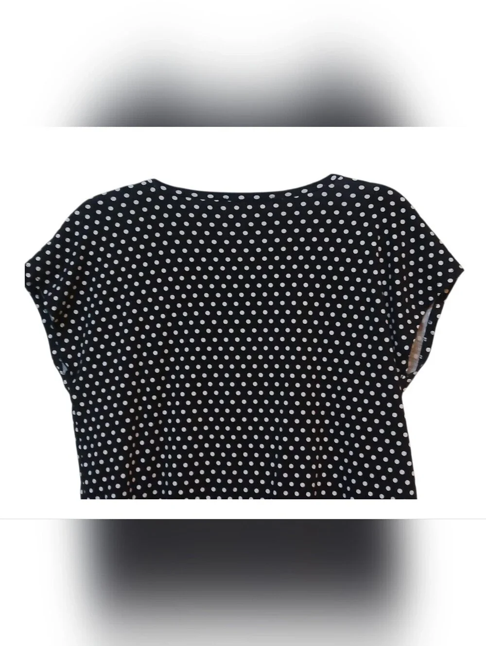 Michael Kors - Black Hi/Lo Blouse With White Poke dots, Flutter Sleeves,